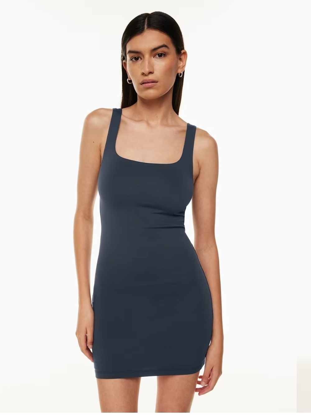 Babaton Aritzia Contour Squareneck Mini Dress Navy Blue Satin Size S